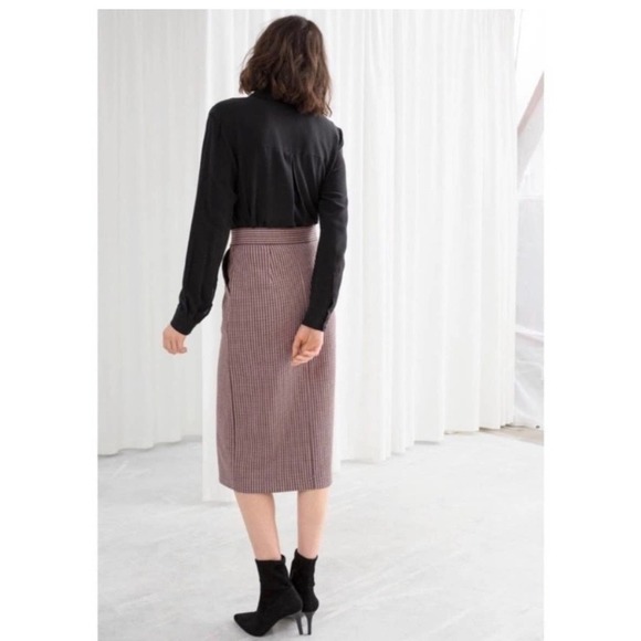 & other stories houndstooth high rise front button midi skirt - Picture 4 of 12